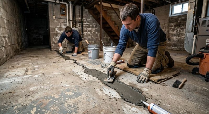Cracked Basement Floor Repair in Reisterstown, MD